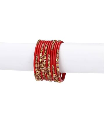 Designer Colorful Collection Red & Golden 12 Fashion Bangle Set Ornamented With Exclusive Beads-GQ1