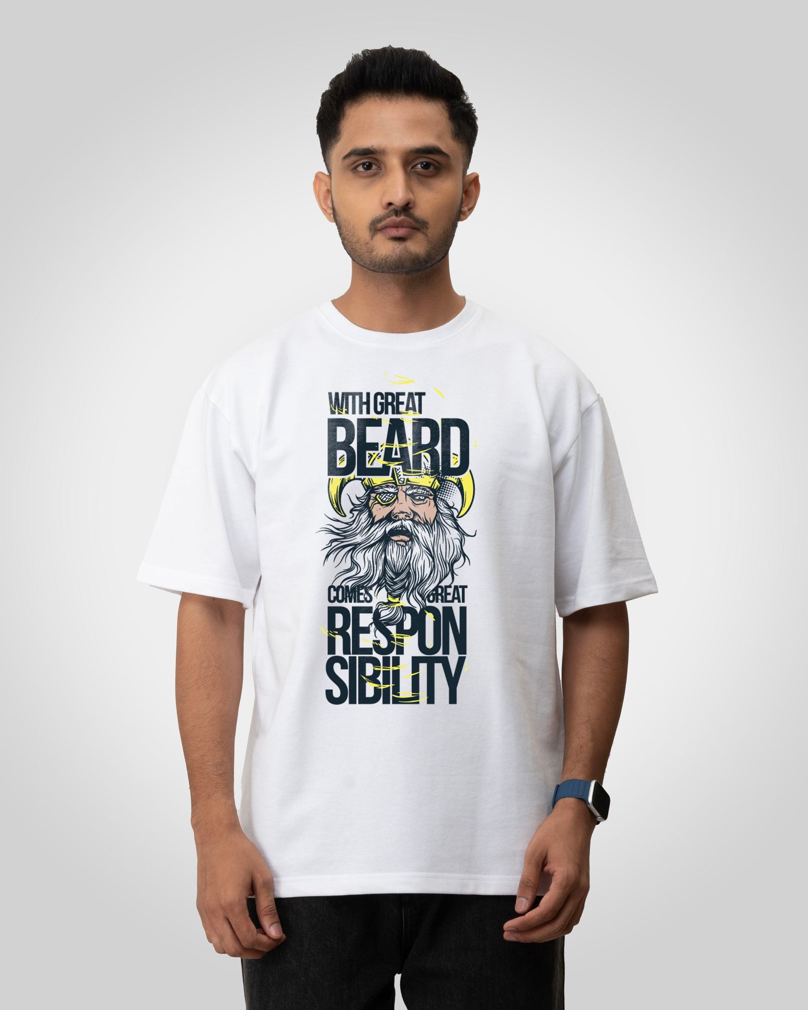 Bearded graphic Unisex oversized T-shirt-White / S