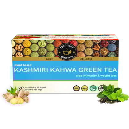 TEACURRY Kashmiri Kahwa Green Tea (1 Month Pack, 30 Tea Bags) - Helps with Weight Loss, Immunity, Digestion