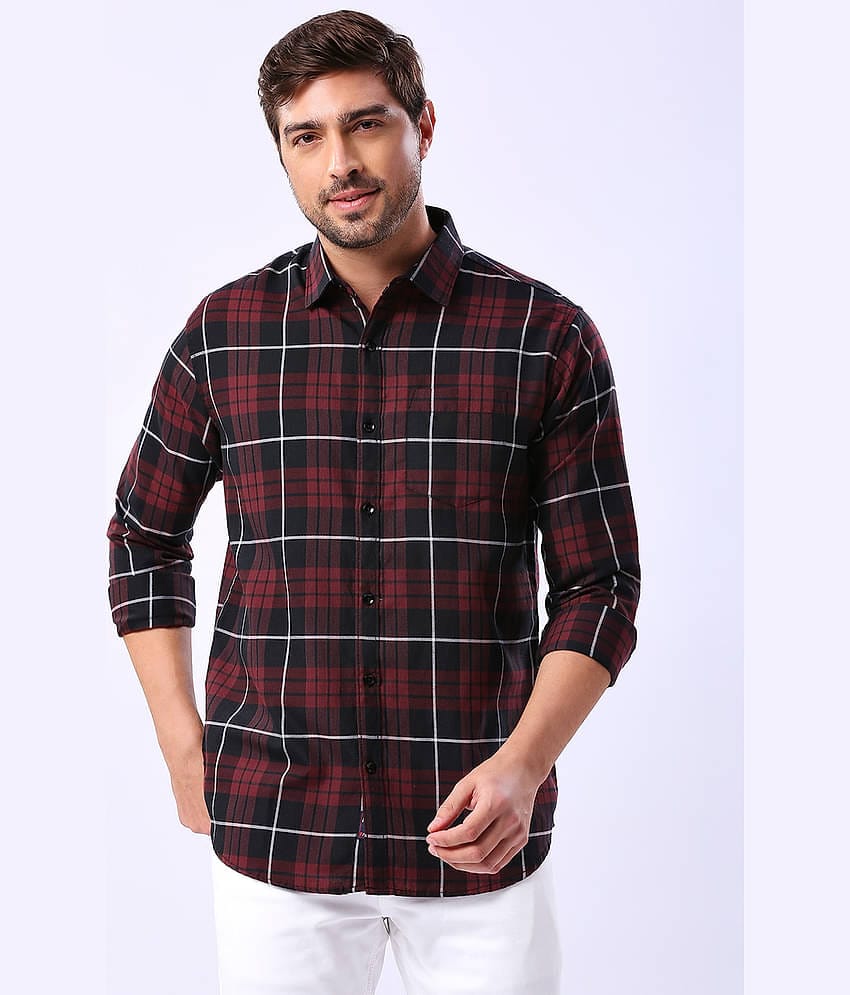 HJ HASASI 100% Cotton Slim Fit Checks Full Sleeves Men's Casual Shirt - Black ( Pack of 1 )