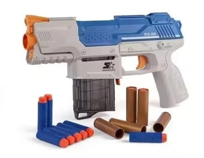 Braintastic Kids Shooting Blaster with Detachable Magazine|High-Speed Manual Shooting Gun with 10 Soft Foam Bullets & 5 Shells|Realistic Shell Ejection|Safe Play for Boys & Girls