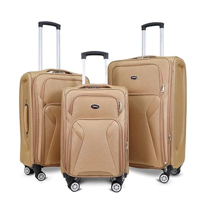 AMERICAN TRAVELLER Touris Bite 3-Piece Softside Trolley Luggage Set, 360 Spinner Wheels, Telescopic Handle, Front Pockets, Twill Fabric, Black, Navy Blue, Brown (3, Khaki, S,M,L)