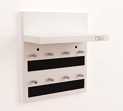 DAS Wall Mounted Home D�cor Key Chain Holder/Organizer Key Hooks with Wall Shelf Display Rack Classic Series Frosty White (8 Knobs)- Larose