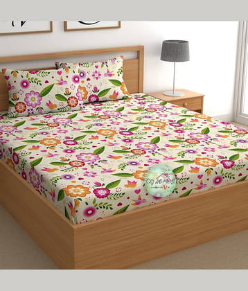 CG HOMES Poly Cotton 1 Double Bedsheet with 2 Pillow Covers ( Multicolor )