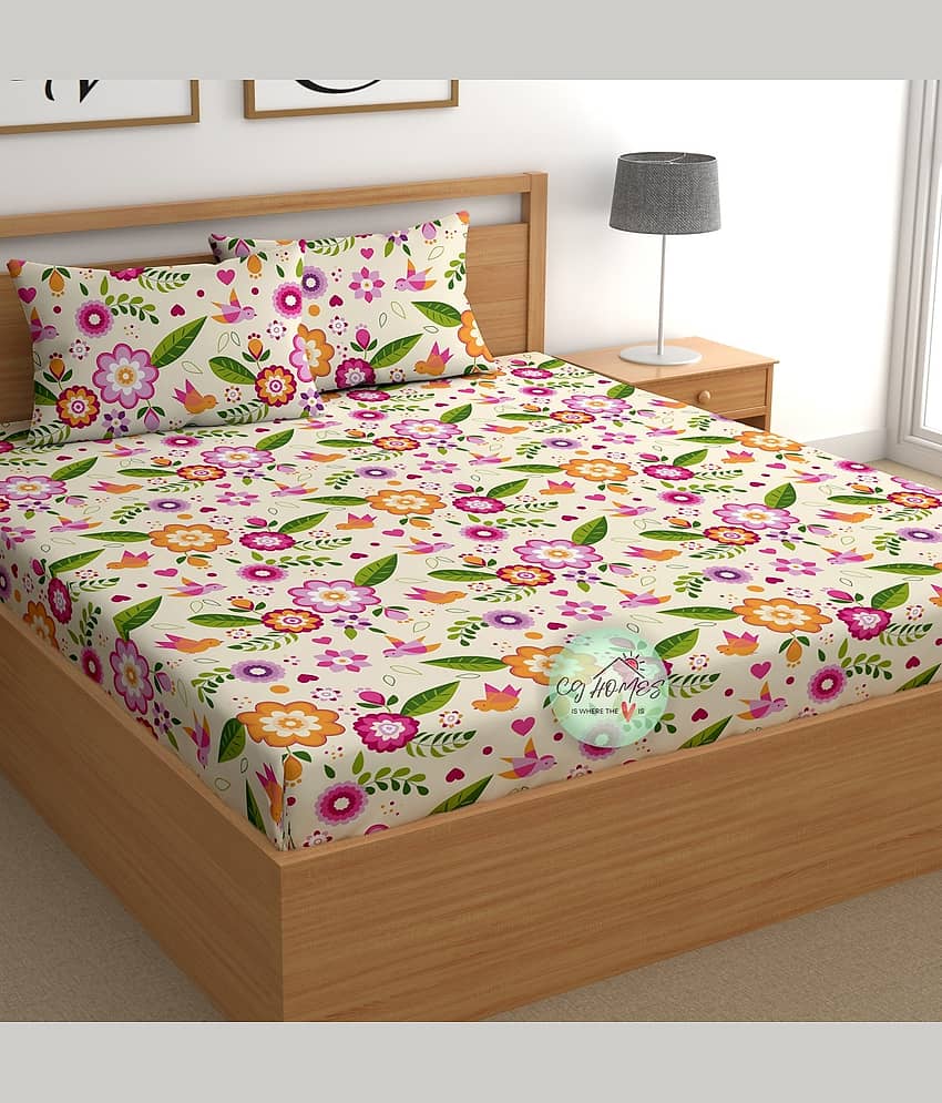 CG HOMES Poly Cotton 1 Double Bedsheet with 2 Pillow Covers ( Multicolor )