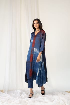 Navy Crimson Streak Kurta Set-S