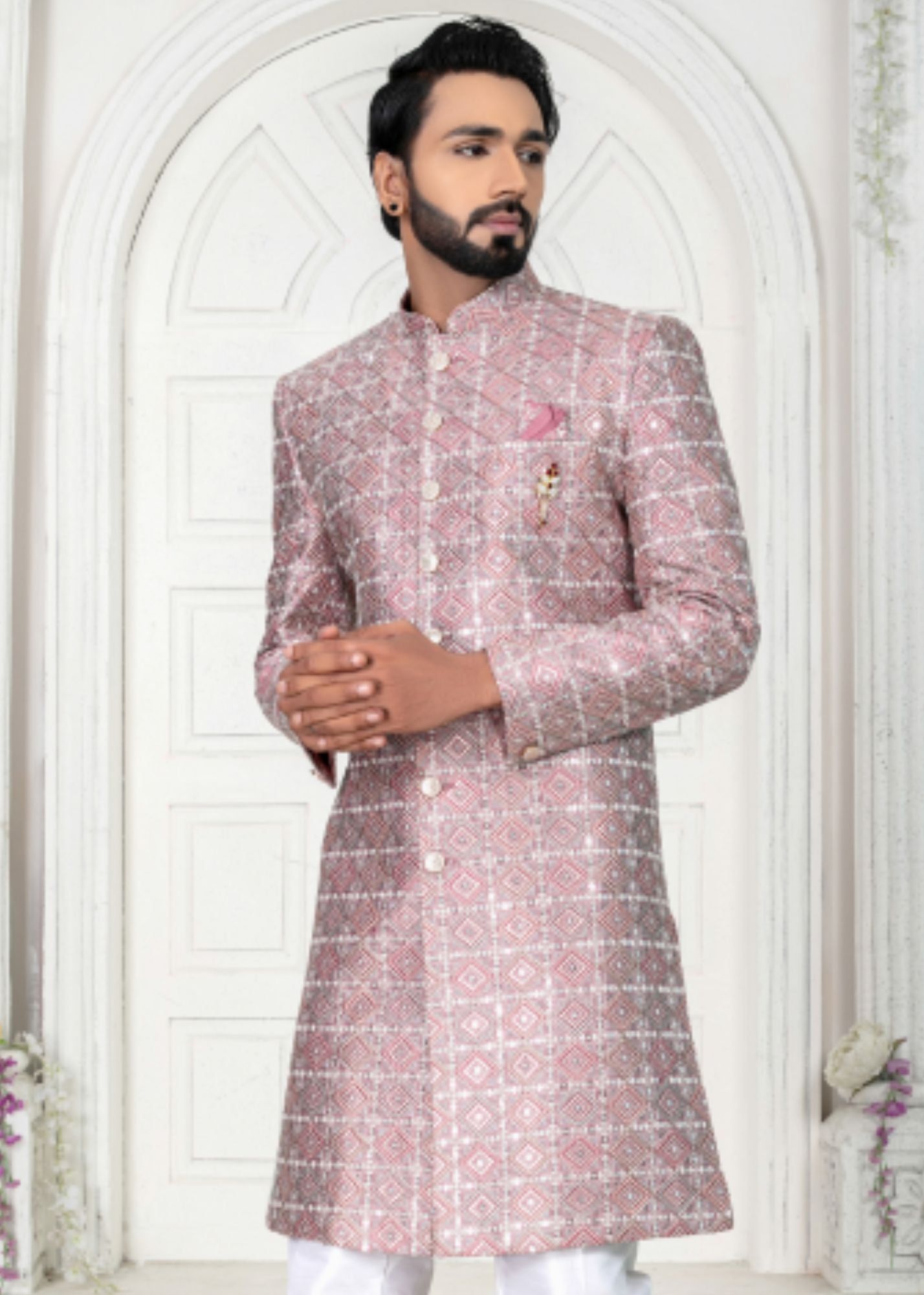Pink Silk Embroidery Indo Western Set