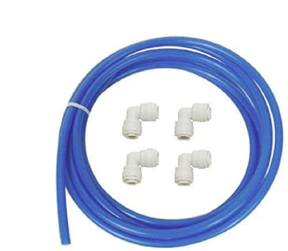 K M Combo of RO Water Filter 5 Meter Blue Pipe 1/4" and 4 Elbow connectors 1/4"-1/4 inch