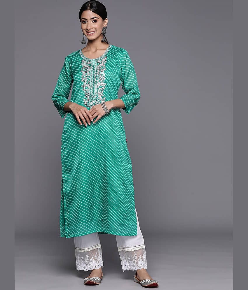 Varanga Cotton Printed Straight Women's Kurti - Green ( Pack of 1 )