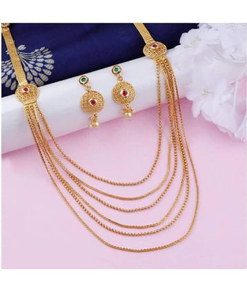 N M CREATION Alloy Golden Traditional Necklaces Set Long Haram