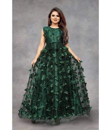 Aika Women Net Applique Ethnic Dress ( Green )