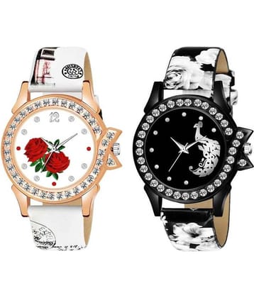 Set of 2 Multi Color Designer Dial With Slim Leather Strap Diamond Studded  Fashion Watch For Woman