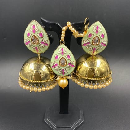 ZEVAR I Gold Plated Meenakari Maangtikka And Earring Set
