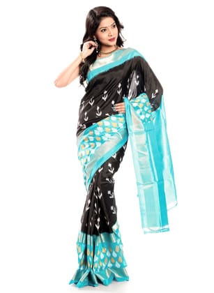 Sky Blue & Black Pochampally Saree