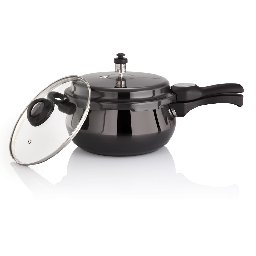 Premier Cucina Trendy Black Induction Bottom Handi Pressure Cooker With Glass Lid - 3 Ltr