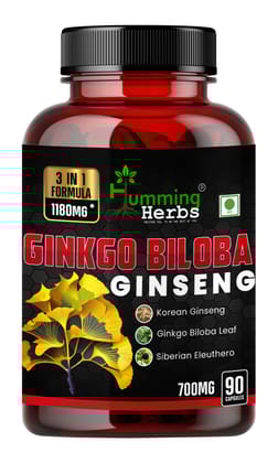 Humming Herbs Ginkgo Biloba Ginseng - Cognitive Function & Energy Support Herbal Supplement | Ginkgo Biloba Leaf, Siberian & Korean Eleuthero Root Extract Ginseng, 90 Capsules Humming Herbs Ginkgo Biloba Ginseng - Cognitive Function & Energy Support Herbal Supplement | Ginkgo Biloba Leaf, Siberian & Korean Eleuthero Root Extract Ginseng, 90 Capsules