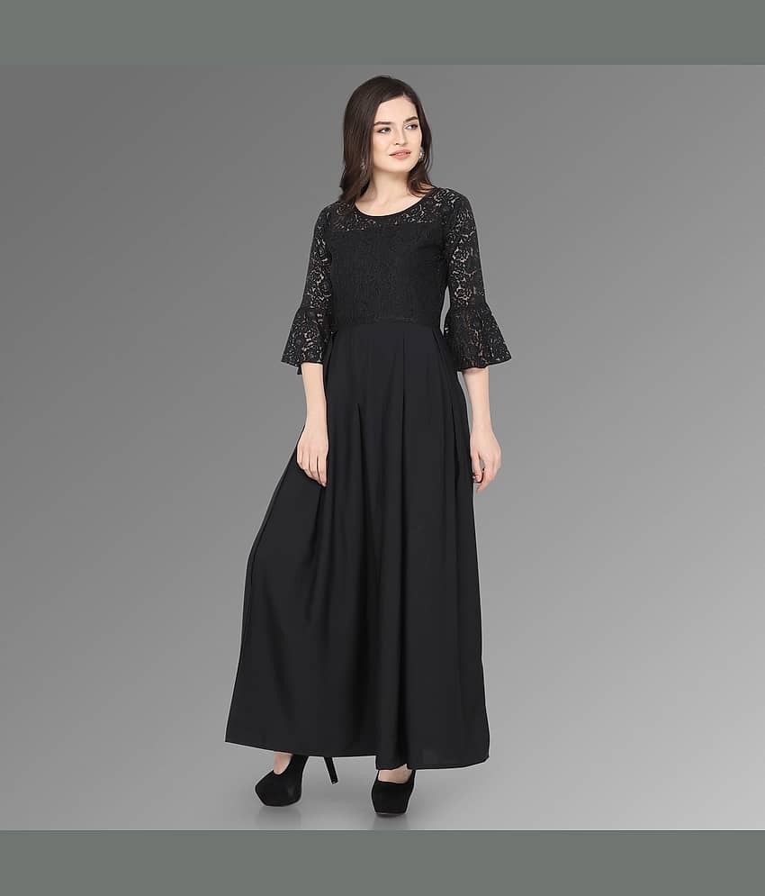 Sheetal associates Women Crepe Solid Fit & Flare Dress ( Black )