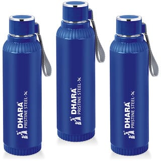 Quench 900 Inner Steel and Outer Plastic Water Bottle, 700ml, Blue  BPA Free  Leak Proof  Office Bottle ( pack of 3 )