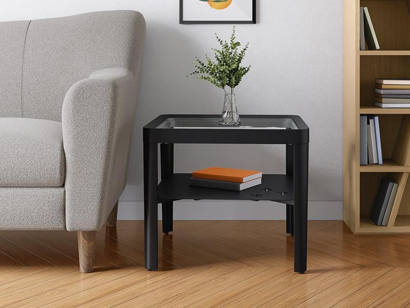 Bloom Side Table - Tempered Glass, Walnut