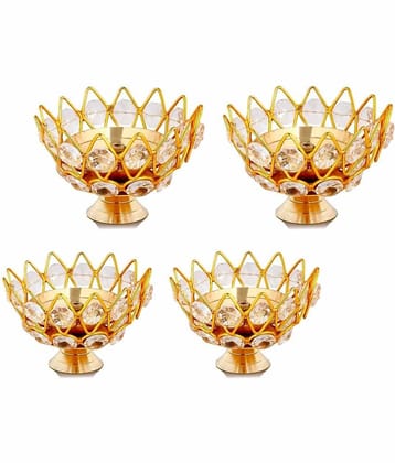 Fashion Bizz Brass Akhand Diya | Diamond Crystal Deepak/Dia Table Diya - Pack of 4