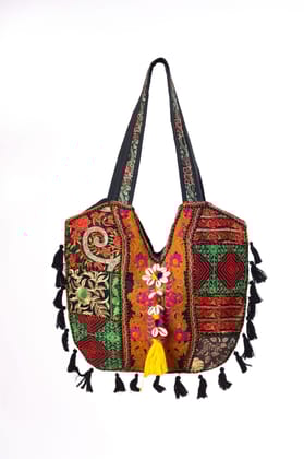 Bohemian Embroidered Tote Shoulder Bag with Tassels, Handmade Ethnic For Women
