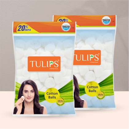 Tulips Nail Polish Remover, White Cotton Ball 120 Pcs in a Ziplock Bag (Pack of 2)