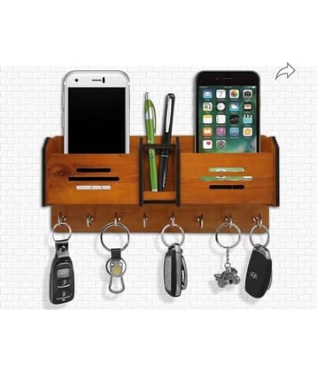 Fitgo Brown Wood Key Holder - Pack of 1
