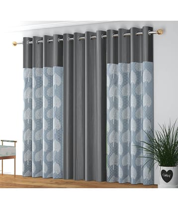 Kraftiq Homes Abstract Semi-Transparent Eyelet Curtain 7 ft ( Pack of 3 ) - Grey
