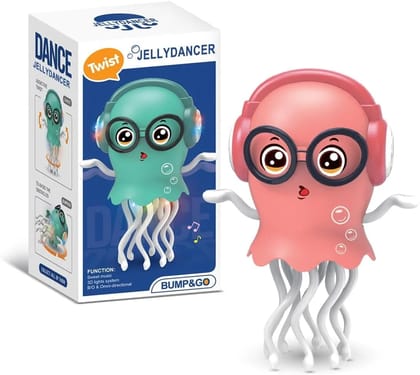 Dancing Jellyfish Toy for Kids with Music & LED Lights, 360 Rotating Tentacles, Bump & Go Crawling Toy, Interactive Baby Toy for Boys & Girls (Battery Operated)