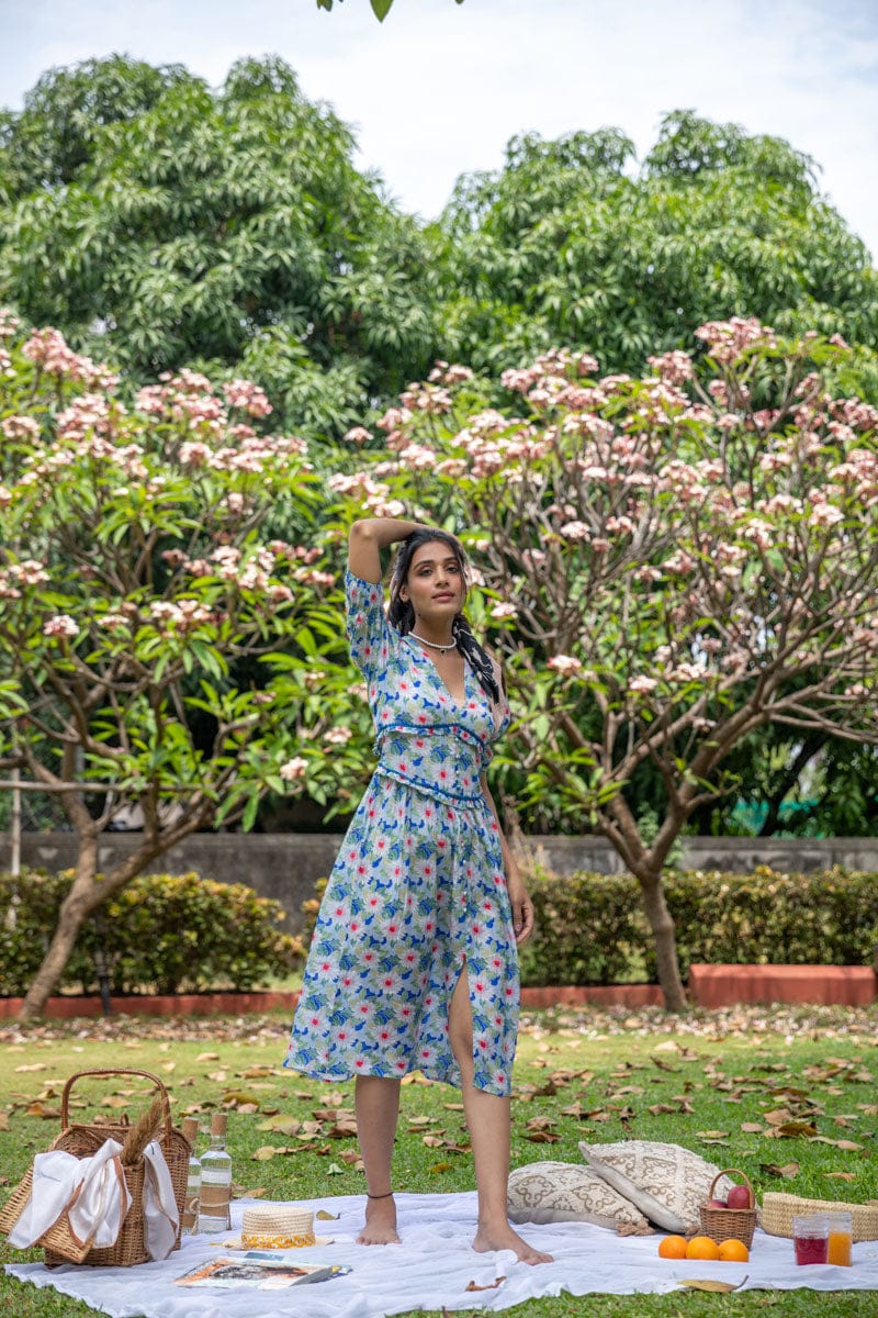 Serene Spring Sky Blue Corset Dress-S / Crepe