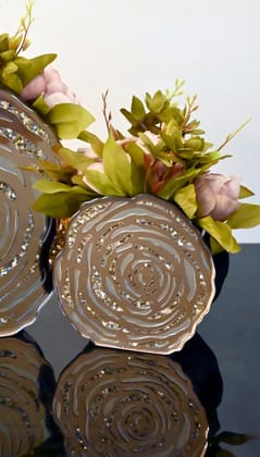 Rose Gold Silver Rosette Sequins: 6" Vase