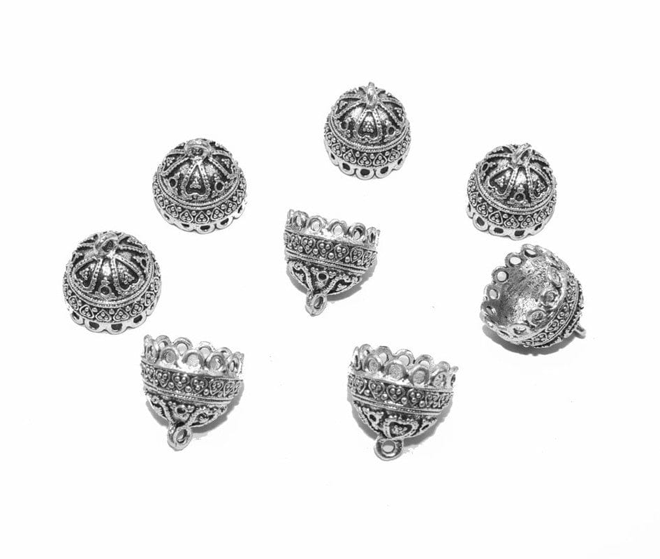 Round Shape Oxidized Silver Plated handmade jhumka/jhumki earring Base Jewelry Finding , NJBS-007-Per Packet of 2 Pair / 17 mm