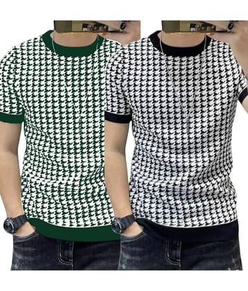 FABRIPPLE Polyester Regular Fit Self Design Half Sleeves Men's Round T-Shirt - Multicolor ( Pack of 1 )