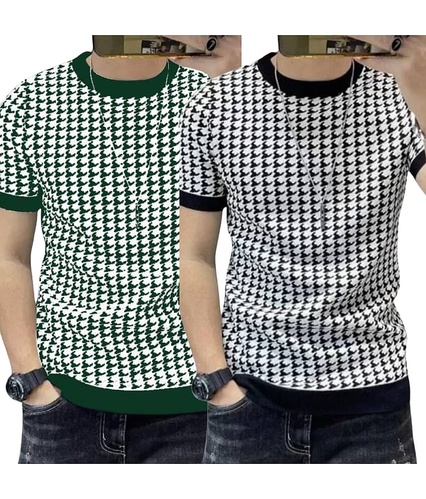 FABRIPPLE Polyester Regular Fit Self Design Half Sleeves Men's Round T-Shirt - Multicolor ( Pack of 1 )