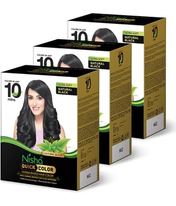 Nisha Quick Color 10 Minute Henna Based Hair Colour Natural Black Hair Dye 60g Pack of 3, No Ammonia, 100% Grey Coverage