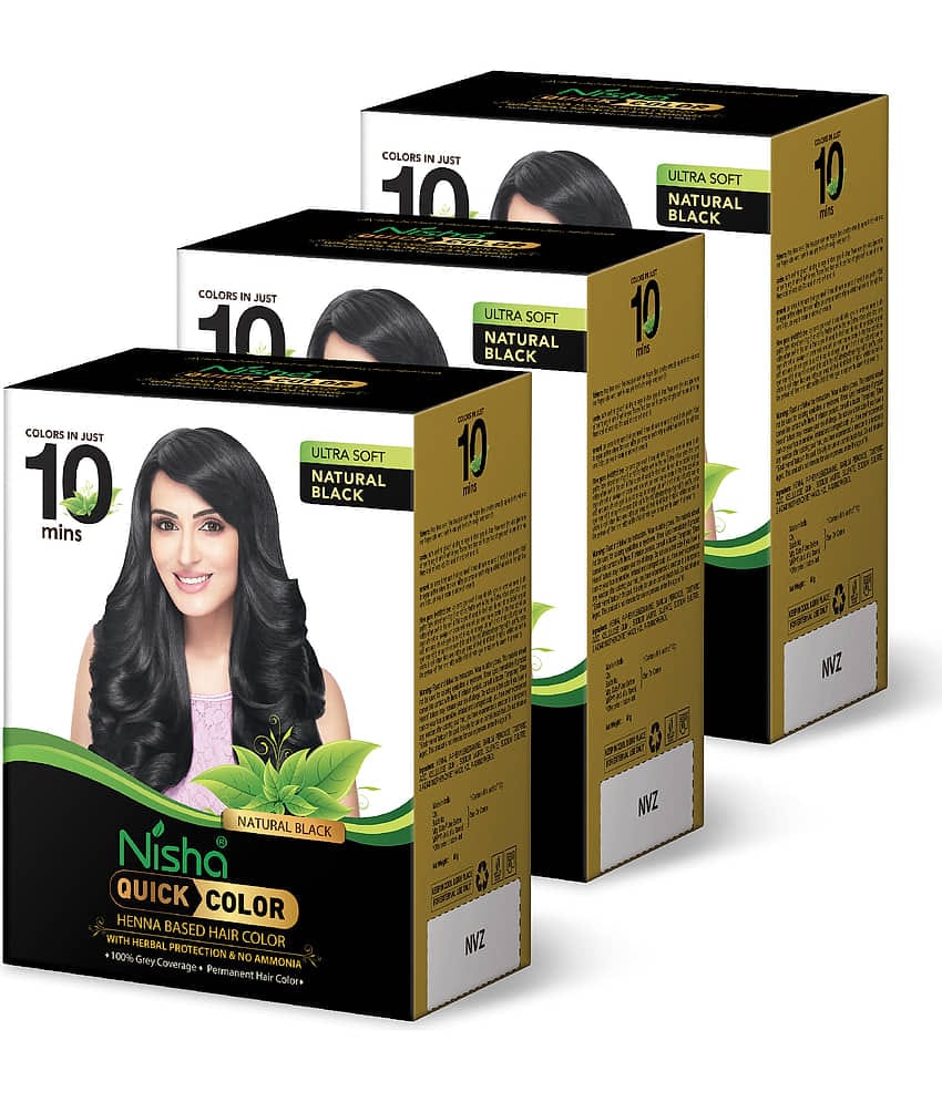 Nisha Quick Color 10 Minute Henna Based Hair Colour Natural Black Hair Dye 60g Pack of 3, No Ammonia, 100% Grey Coverage