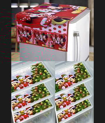 Crosmo PVC Floral Printed Fridge Mat & Cover ( 99 53 ) Pack of 7 - Multicolor