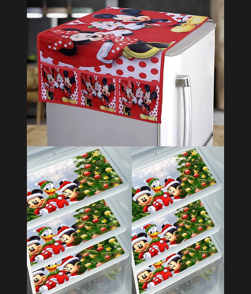 Crosmo PVC Floral Printed Fridge Mat & Cover ( 99 53 ) Pack of 7 - Multicolor