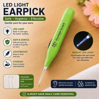 (Packof 1)LED Flashlight Earpick for Ear - wax remover and cleaner, Ear cleaning tools for kids and adults