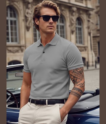 Leotude Men Cotton Blend Regular Fit Solid Polo T Shirt ( Grey )