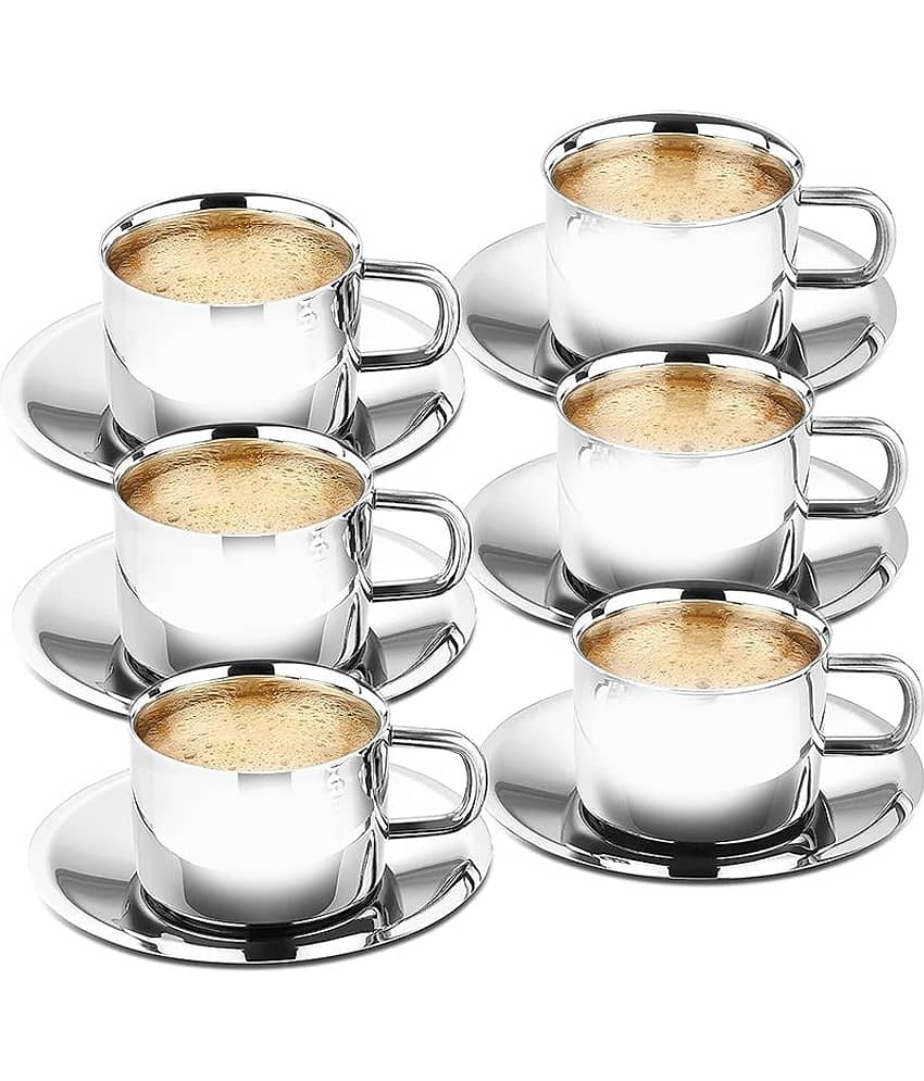 Dynore - Steel Double Walled Tea Set 120 ml ( Pack of 6 )