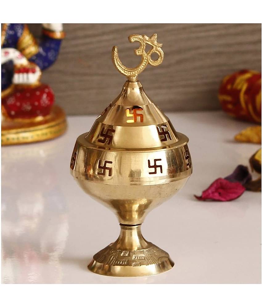 eCraftIndia Gold-Toned Om and Swastik Brass Diya