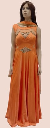 Woman's Orange Floor Length Ethnic Wear Churidar Suit-D-525 / Orange / L