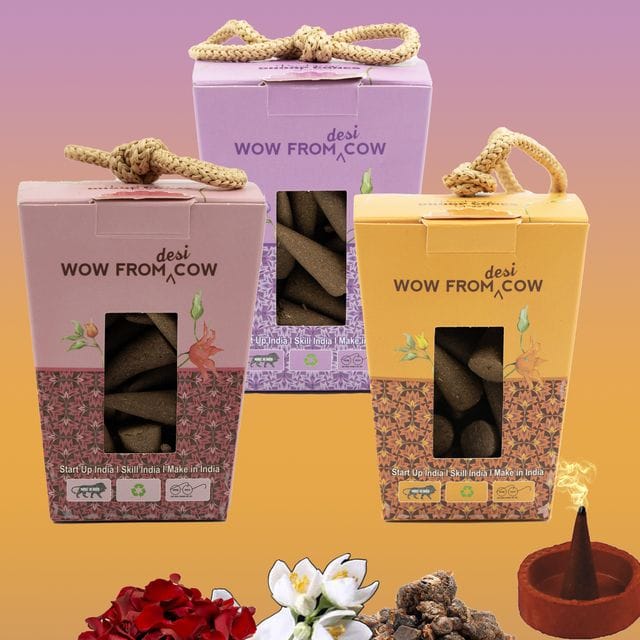 Nandi Panchgavya 100 Percent Cow Dung Rose, Guggal, Jasmine Dhoop Cones (150 Pcs)