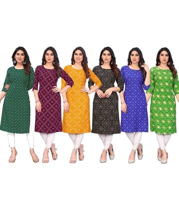 KETAKI FASHION Crepe Printed Straight Women's Kurti - Multicolor7 ( Pack of 6 )
