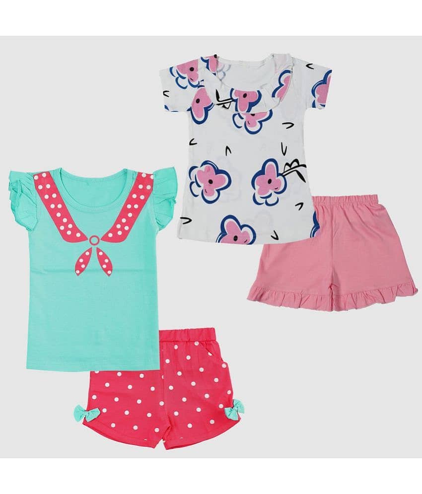 CATCUB - Multicolor Cotton Baby Girl Top & Shorts ( Pack of 2 )