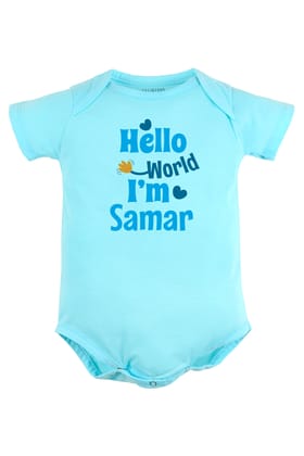 Hello World I Am (Blue) Baby Romper | Onesies w/ Custom Name-Baby Romper / 0-3 Months / Turquiose