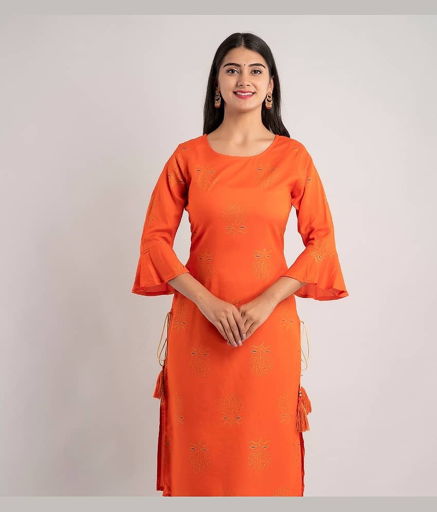 MAUKA - Orange Rayon Women's Straight Kurti ( Pack of 1 )