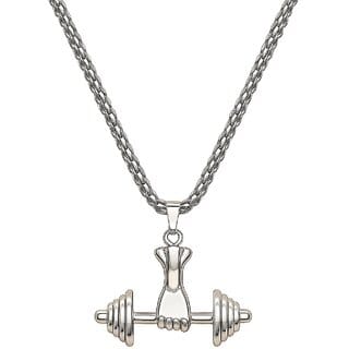 KIMTI Men Necklace (Dumbbell Gym Pendant Necklace, Silver)
