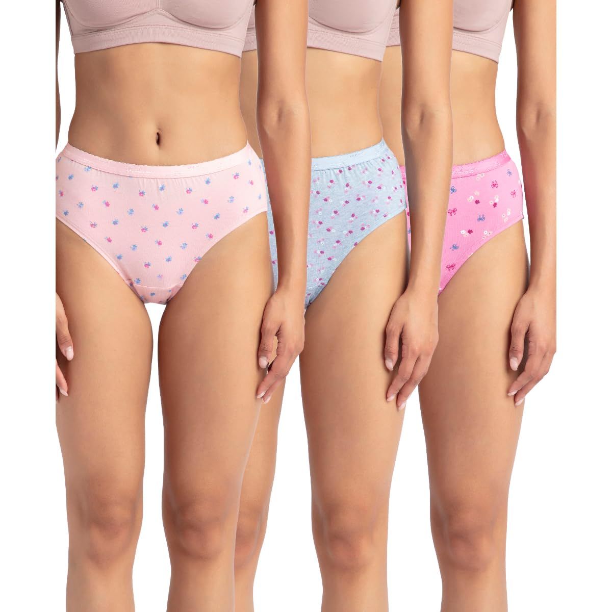 Jockey 1523 Women's High Coverage Super Combed Cotton Mid Waist Hipster with Ultrasoft Exposed Waistband and StayFresh Treatment (Pack of 3_Prints May Vary)_Light Prints_L Jockey 1523 Women's High Coverage Super Combed Cotton Mid Waist Hipster with Ultra